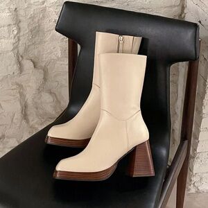 Feners Platform Le Retro Cream Leather Boots